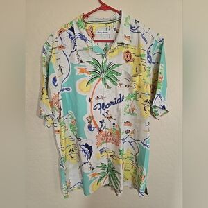 Tommy Bahama Meet Me In Miami Florida Print Camp Shirt Size L 100% Silk